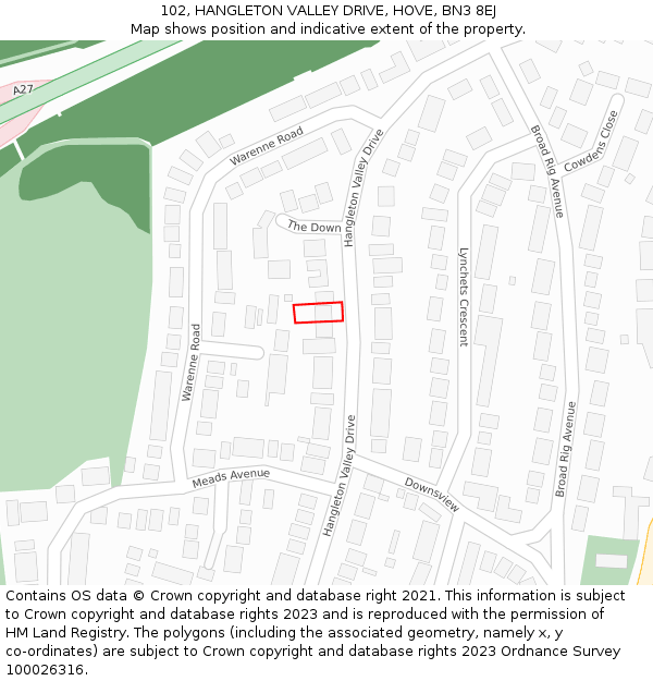 102, HANGLETON VALLEY DRIVE, HOVE, BN3 8EJ: Location map and indicative extent of plot
