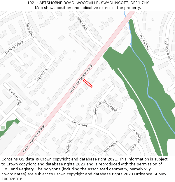 102, HARTSHORNE ROAD, WOODVILLE, SWADLINCOTE, DE11 7HY: Location map and indicative extent of plot