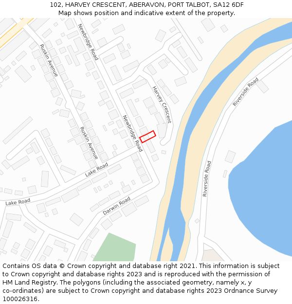 102, HARVEY CRESCENT, ABERAVON, PORT TALBOT, SA12 6DF: Location map and indicative extent of plot