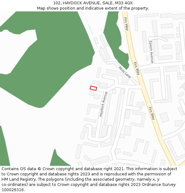 102, HAYDOCK AVENUE, SALE, M33 4GX: Location map and indicative extent of plot