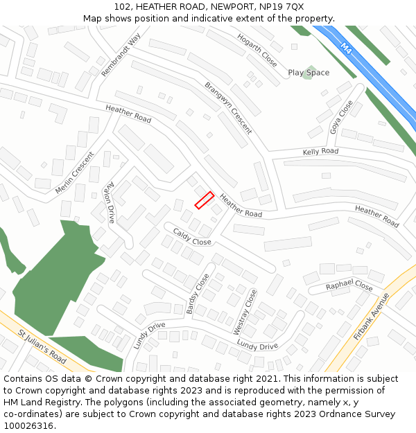 102, HEATHER ROAD, NEWPORT, NP19 7QX: Location map and indicative extent of plot