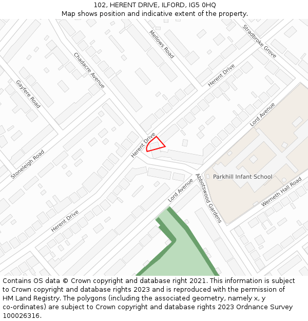 102, HERENT DRIVE, ILFORD, IG5 0HQ: Location map and indicative extent of plot