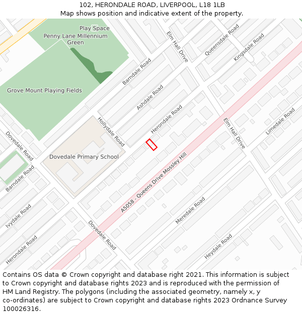 102, HERONDALE ROAD, LIVERPOOL, L18 1LB: Location map and indicative extent of plot