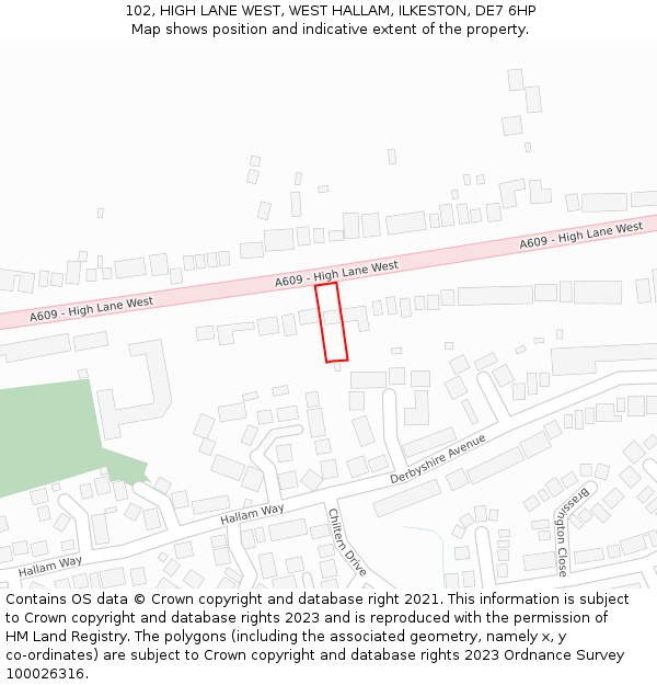102, HIGH LANE WEST, WEST HALLAM, ILKESTON, DE7 6HP: Location map and indicative extent of plot