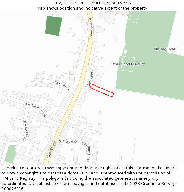 102, HIGH STREET, ARLESEY, SG15 6SN: Location map and indicative extent of plot