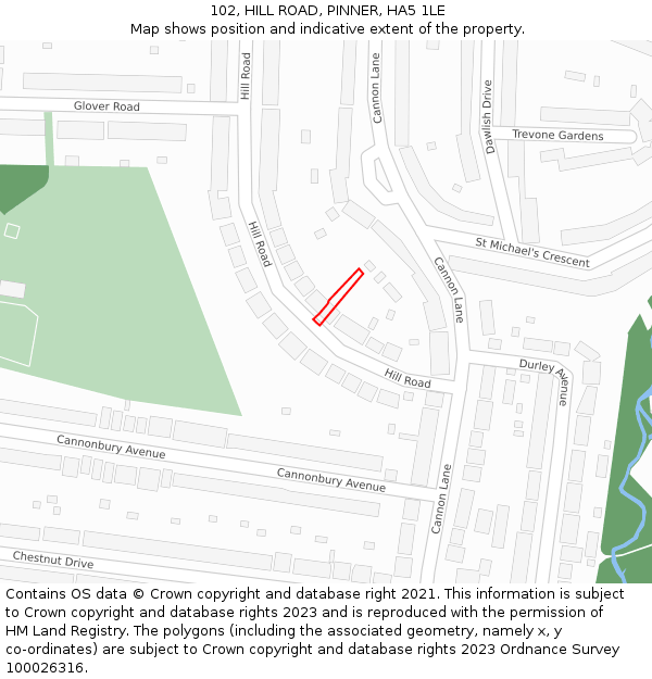 102, HILL ROAD, PINNER, HA5 1LE: Location map and indicative extent of plot