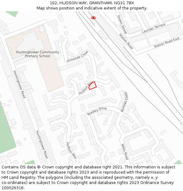 102, HUDSON WAY, GRANTHAM, NG31 7BX: Location map and indicative extent of plot