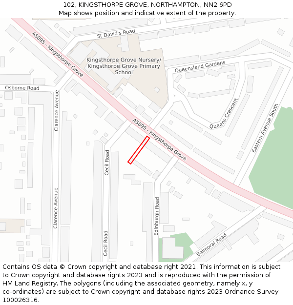 102, KINGSTHORPE GROVE, NORTHAMPTON, NN2 6PD: Location map and indicative extent of plot