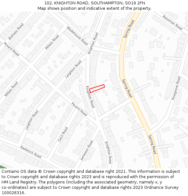 102, KNIGHTON ROAD, SOUTHAMPTON, SO19 2FN: Location map and indicative extent of plot