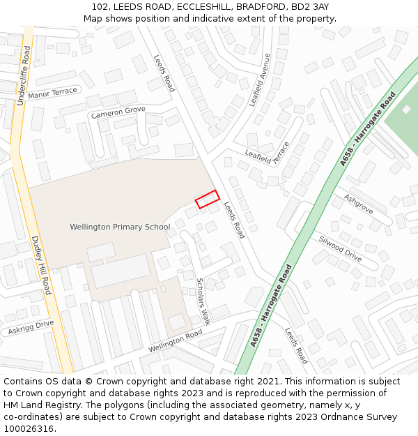102, LEEDS ROAD, ECCLESHILL, BRADFORD, BD2 3AY: Location map and indicative extent of plot