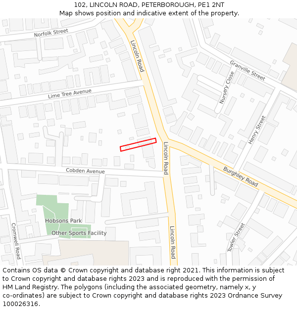 102, LINCOLN ROAD, PETERBOROUGH, PE1 2NT: Location map and indicative extent of plot