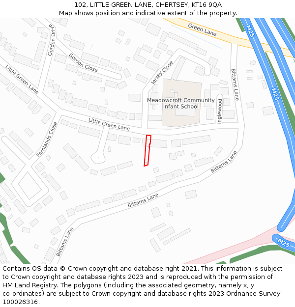 102, LITTLE GREEN LANE, CHERTSEY, KT16 9QA: Location map and indicative extent of plot