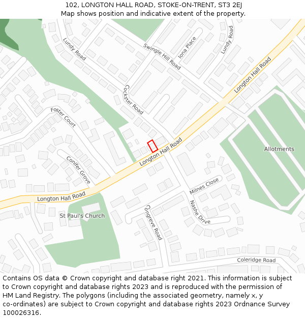 102, LONGTON HALL ROAD, STOKE-ON-TRENT, ST3 2EJ: Location map and indicative extent of plot