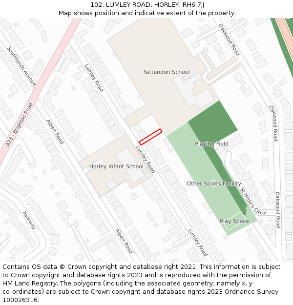 102, LUMLEY ROAD, HORLEY, RH6 7JJ: Location map and indicative extent of plot