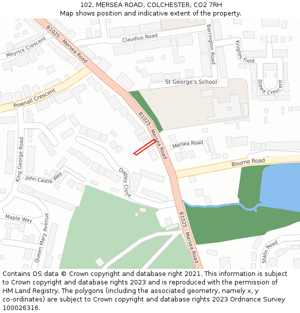 102, MERSEA ROAD, COLCHESTER, CO2 7RH: Location map and indicative extent of plot