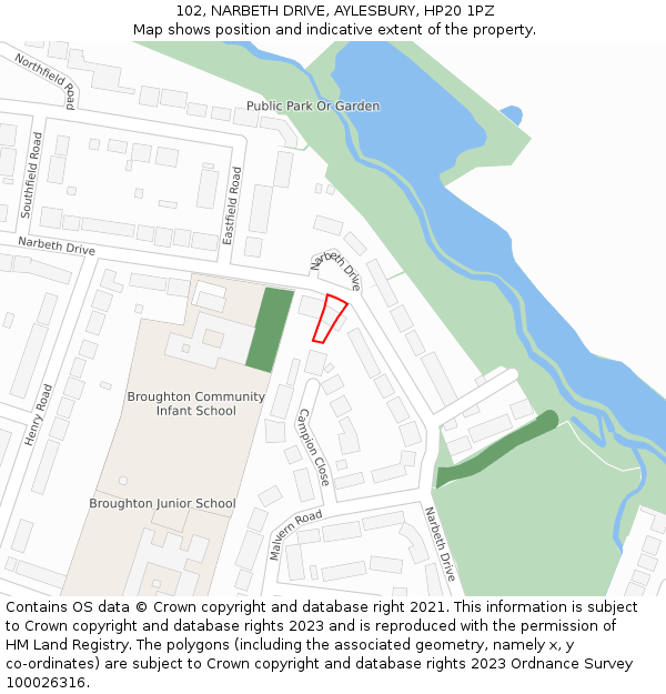 102, NARBETH DRIVE, AYLESBURY, HP20 1PZ: Location map and indicative extent of plot