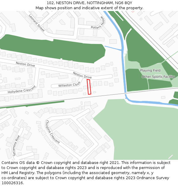 102, NESTON DRIVE, NOTTINGHAM, NG6 8QY: Location map and indicative extent of plot