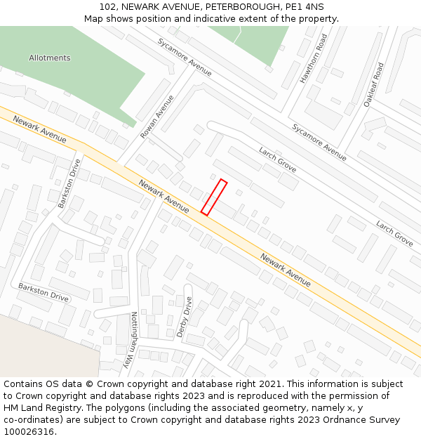 102, NEWARK AVENUE, PETERBOROUGH, PE1 4NS: Location map and indicative extent of plot