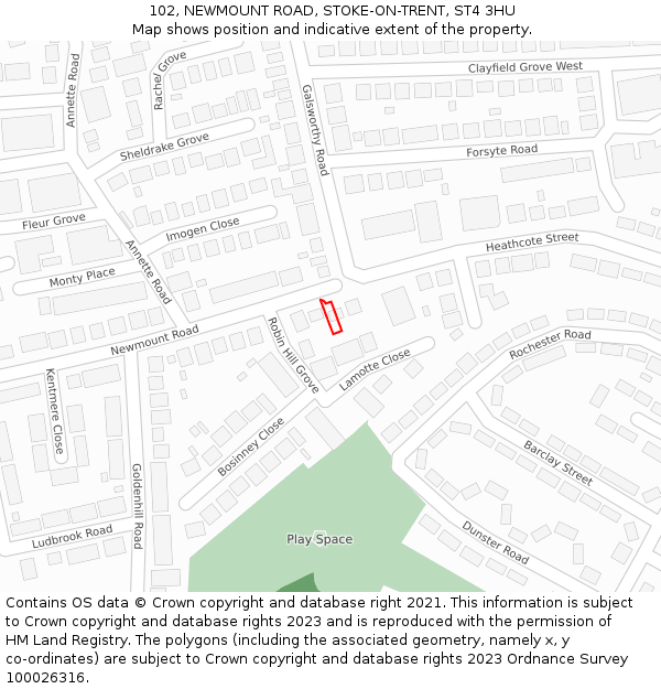 102, NEWMOUNT ROAD, STOKE-ON-TRENT, ST4 3HU: Location map and indicative extent of plot