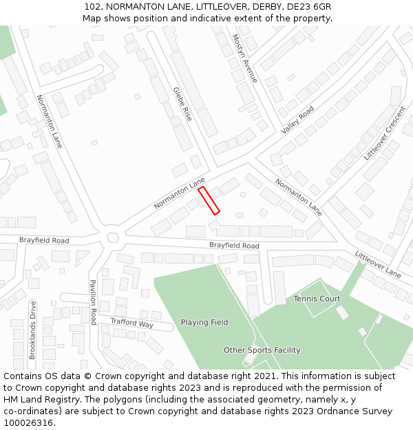 102, NORMANTON LANE, LITTLEOVER, DERBY, DE23 6GR: Location map and indicative extent of plot
