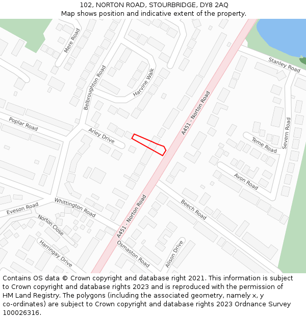 102, NORTON ROAD, STOURBRIDGE, DY8 2AQ: Location map and indicative extent of plot