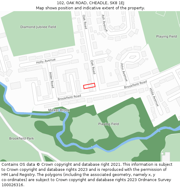 102, OAK ROAD, CHEADLE, SK8 1EJ: Location map and indicative extent of plot