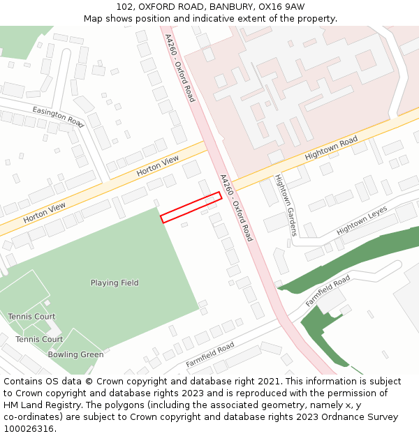 102, OXFORD ROAD, BANBURY, OX16 9AW: Location map and indicative extent of plot