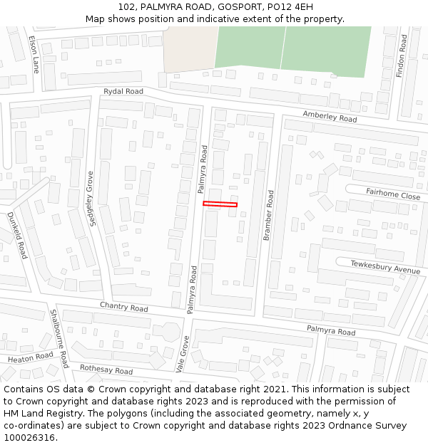 102, PALMYRA ROAD, GOSPORT, PO12 4EH: Location map and indicative extent of plot