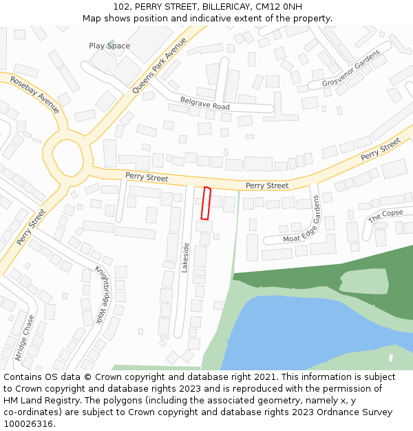 102, PERRY STREET, BILLERICAY, CM12 0NH: Location map and indicative extent of plot
