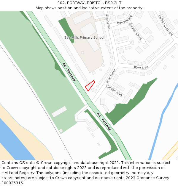 102, PORTWAY, BRISTOL, BS9 2HT: Location map and indicative extent of plot