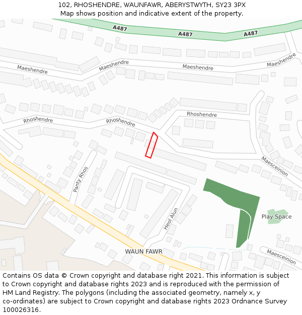 102, RHOSHENDRE, WAUNFAWR, ABERYSTWYTH, SY23 3PX: Location map and indicative extent of plot