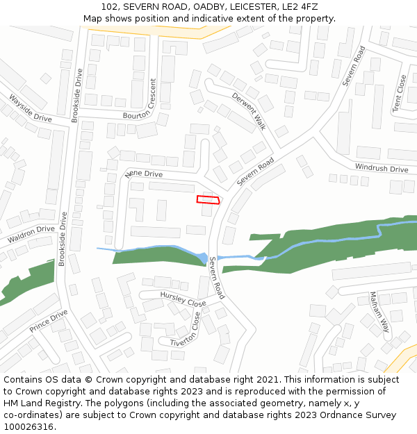 102, SEVERN ROAD, OADBY, LEICESTER, LE2 4FZ: Location map and indicative extent of plot
