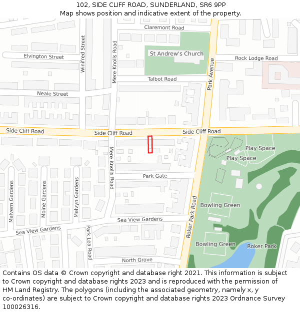102, SIDE CLIFF ROAD, SUNDERLAND, SR6 9PP: Location map and indicative extent of plot