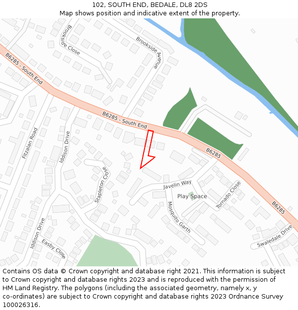 102, SOUTH END, BEDALE, DL8 2DS: Location map and indicative extent of plot