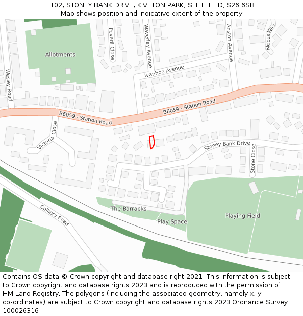 102, STONEY BANK DRIVE, KIVETON PARK, SHEFFIELD, S26 6SB: Location map and indicative extent of plot