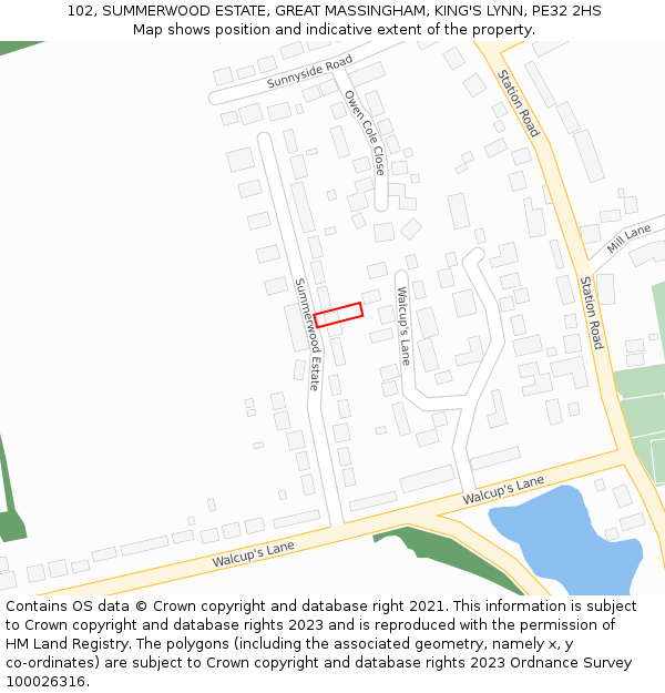 102, SUMMERWOOD ESTATE, GREAT MASSINGHAM, KING'S LYNN, PE32 2HS: Location map and indicative extent of plot