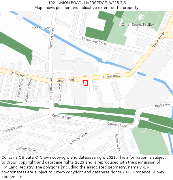 102, UNION ROAD, LIVERSEDGE, WF15 7JS: Location map and indicative extent of plot