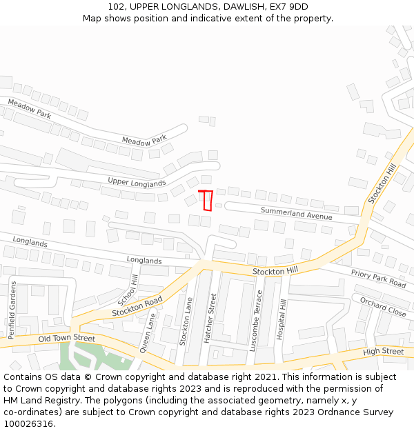 102, UPPER LONGLANDS, DAWLISH, EX7 9DD: Location map and indicative extent of plot