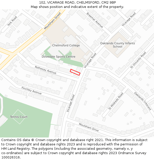 102, VICARAGE ROAD, CHELMSFORD, CM2 9BP: Location map and indicative extent of plot