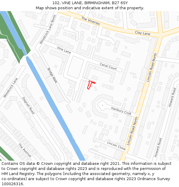 102, VINE LANE, BIRMINGHAM, B27 6SY: Location map and indicative extent of plot