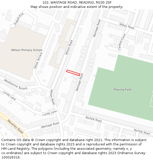 102, WANTAGE ROAD, READING, RG30 2SF: Location map and indicative extent of plot