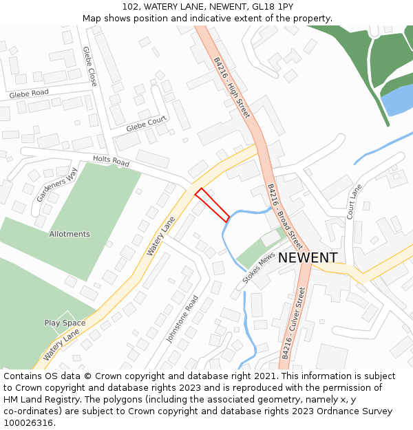 102, WATERY LANE, NEWENT, GL18 1PY: Location map and indicative extent of plot