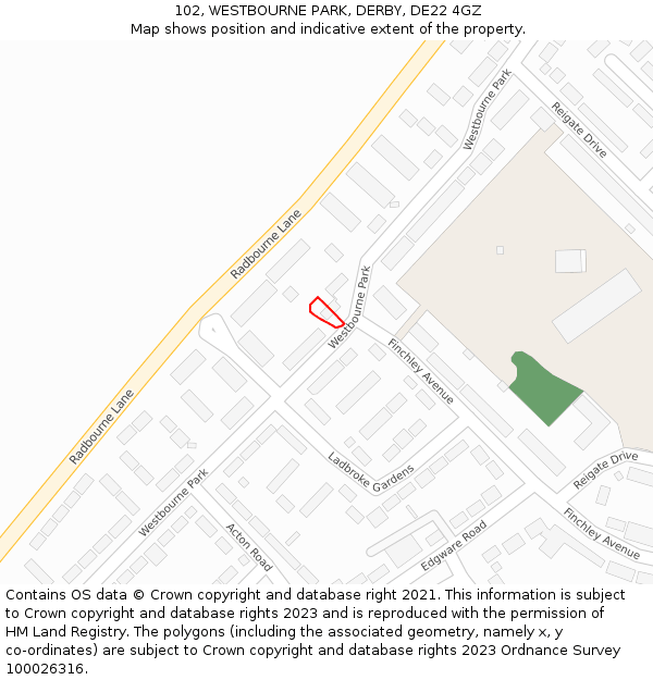102, WESTBOURNE PARK, DERBY, DE22 4GZ: Location map and indicative extent of plot