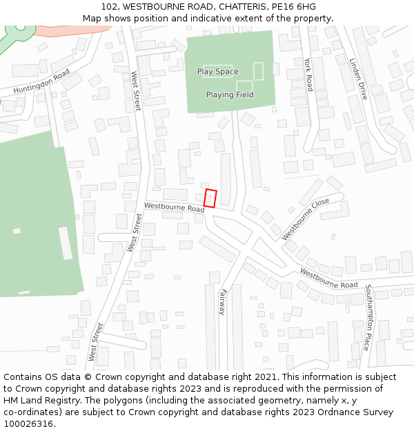 102, WESTBOURNE ROAD, CHATTERIS, PE16 6HG: Location map and indicative extent of plot