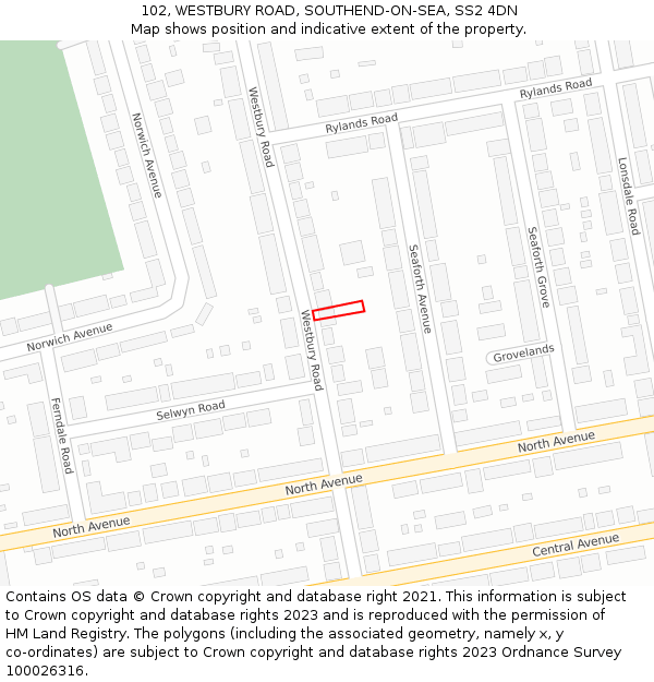 102, WESTBURY ROAD, SOUTHEND-ON-SEA, SS2 4DN: Location map and indicative extent of plot
