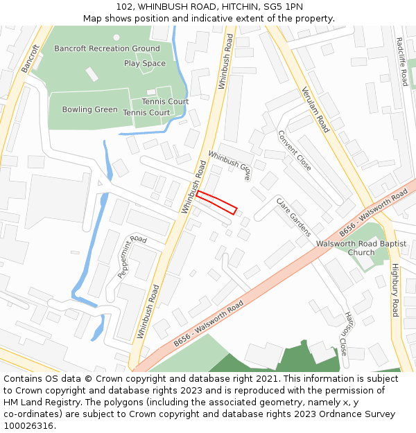 102, WHINBUSH ROAD, HITCHIN, SG5 1PN: Location map and indicative extent of plot