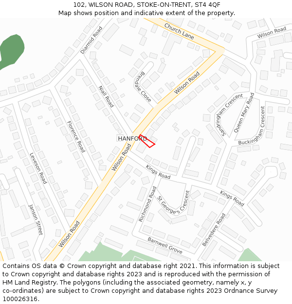 102, WILSON ROAD, STOKE-ON-TRENT, ST4 4QF: Location map and indicative extent of plot