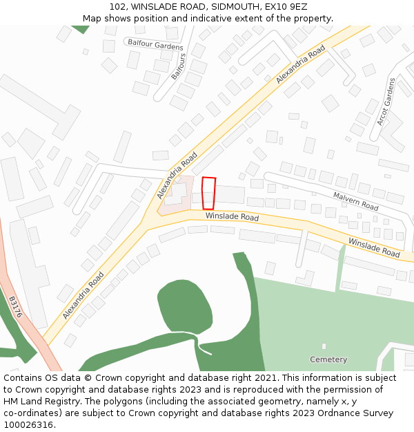 102, WINSLADE ROAD, SIDMOUTH, EX10 9EZ: Location map and indicative extent of plot