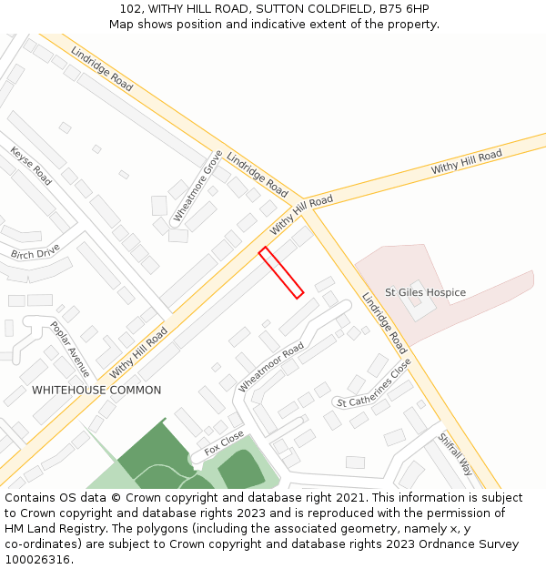 102, WITHY HILL ROAD, SUTTON COLDFIELD, B75 6HP: Location map and indicative extent of plot