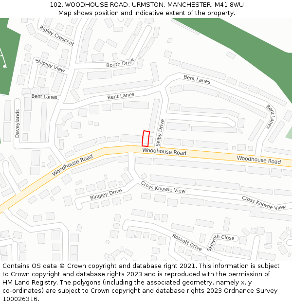 102, WOODHOUSE ROAD, URMSTON, MANCHESTER, M41 8WU: Location map and indicative extent of plot